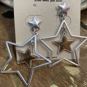 Silver Two-toned Star Earrings